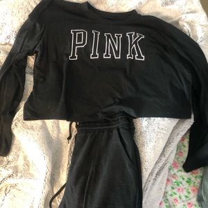 PINK long sleeve cropped shirt / jogger set.